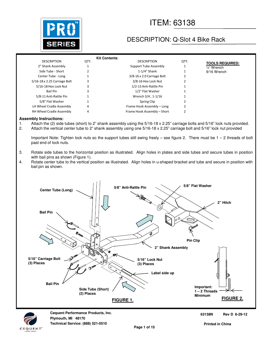 Draw-Tite 63138 BIKE CARRIERS User Manual | 15 pages
