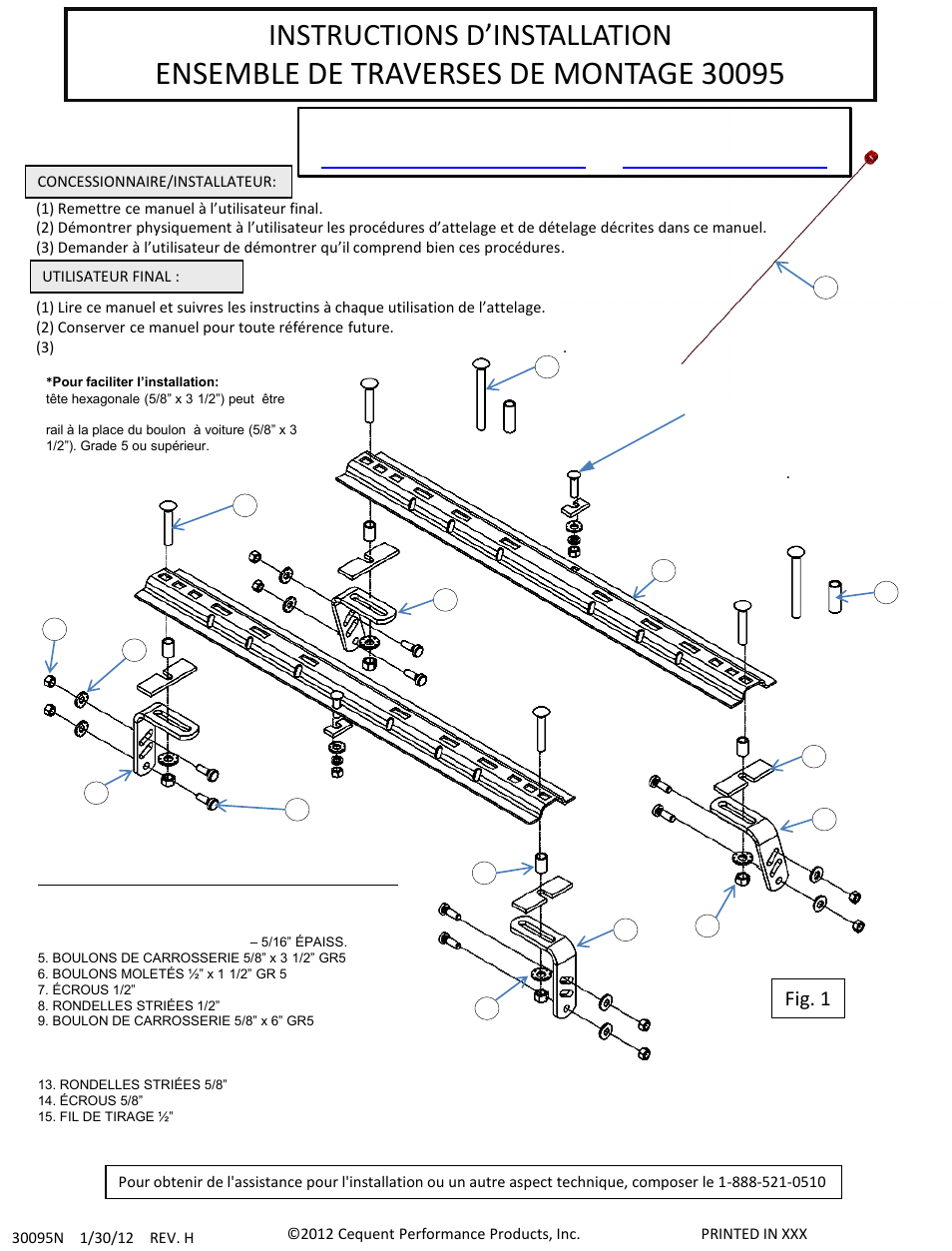 Instructions d’installation, Fig. 1 | Draw-Tite 30095 FIFTH WHEEL RAILS User Manual | Page 18 / 51