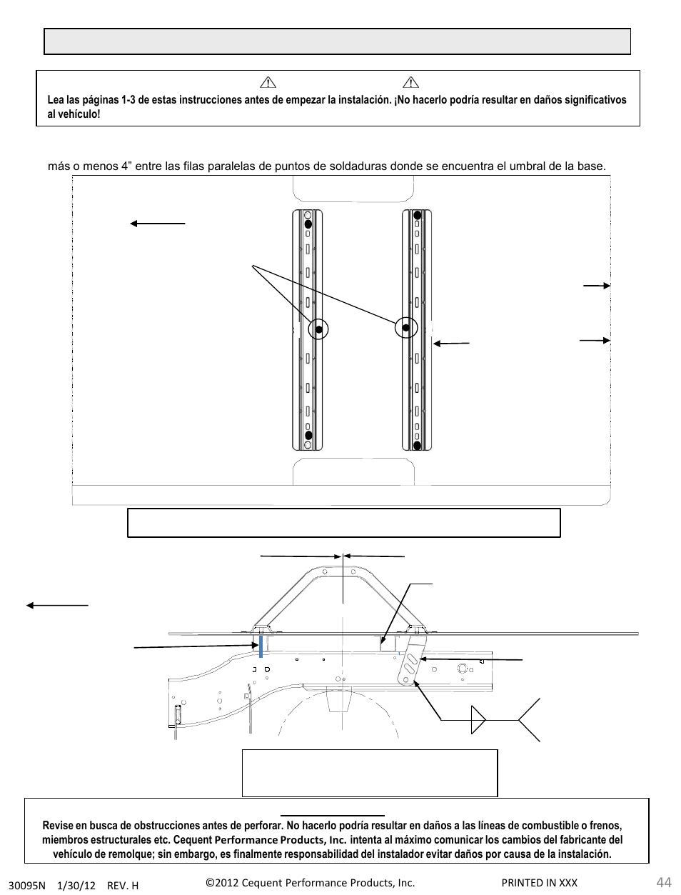 Las instrucciones continúan en la siguiente página | Draw-Tite 30095 FIFTH WHEEL RAILS User Manual | Page 44 / 51