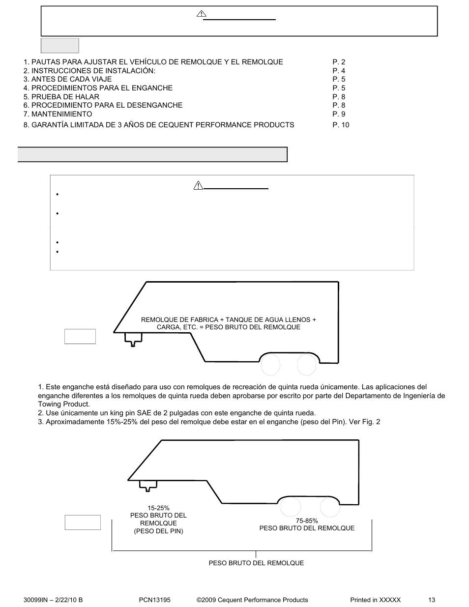 Advertencia | Pro Series 30099 15K FIFTH WHEEL User Manual | Page 13 / 33