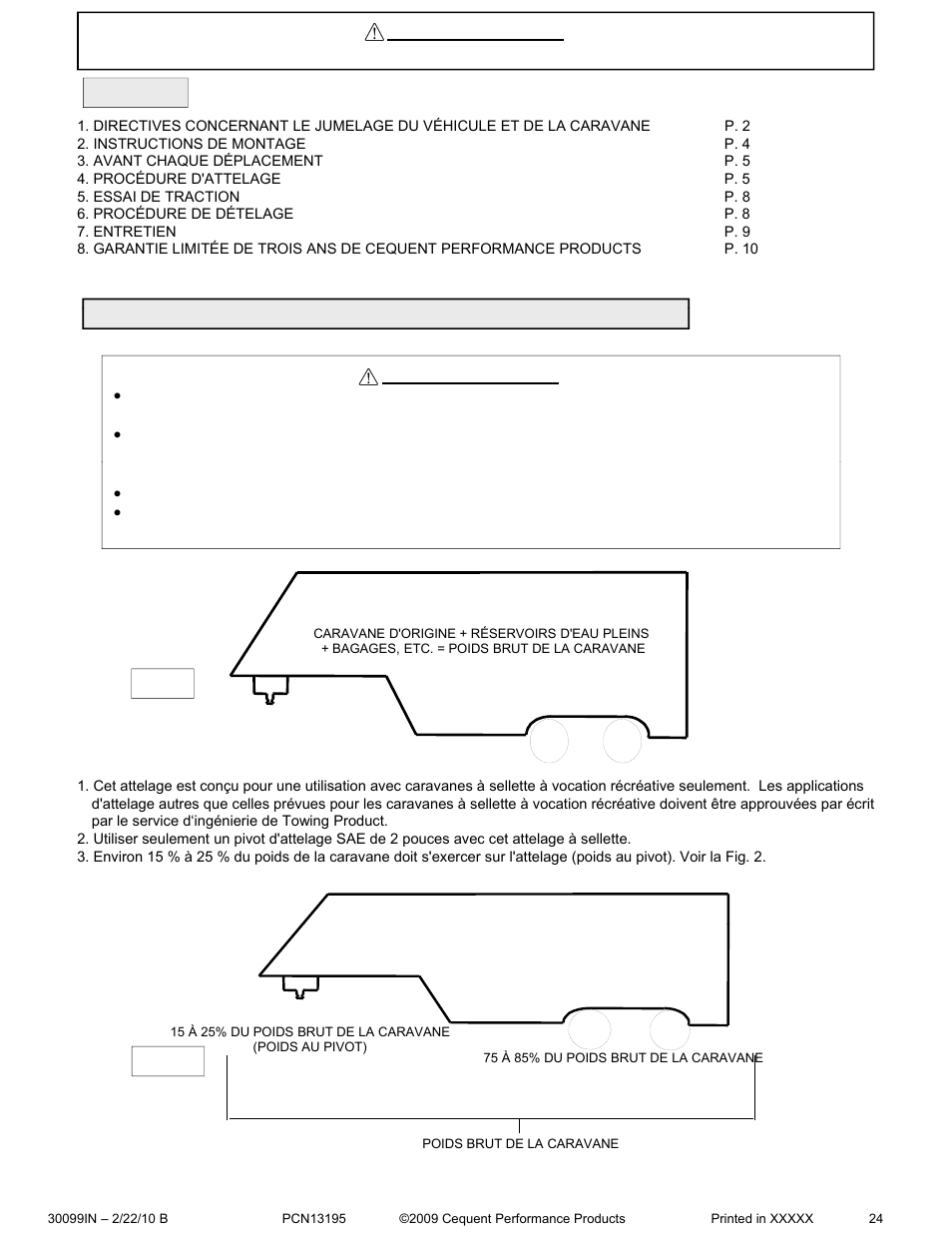 Avertissement | Pro Series 30099 15K FIFTH WHEEL User Manual | Page 24 / 33