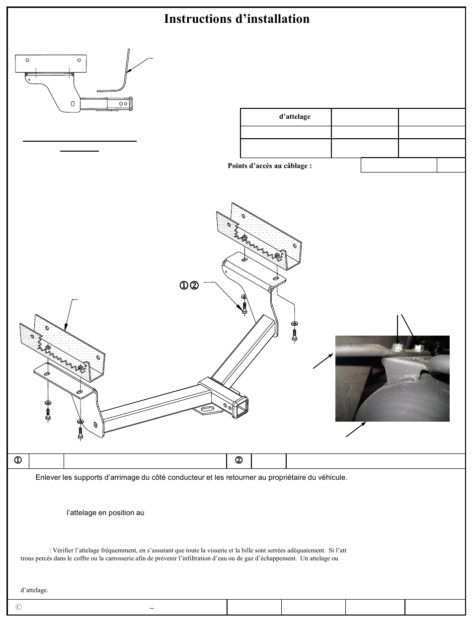 Instructions d’installation, Toyota rav4, Numéros de pièces | Longeron de châssis | Pro Series 51234 51 Receiver User Manual | Page 2 / 3