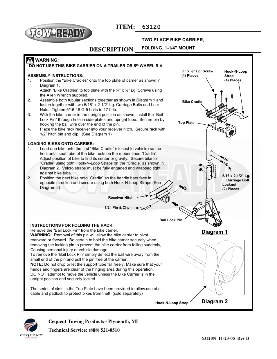Draw-Tite 63120 BIKE CARRIERS User Manual | 6 pages