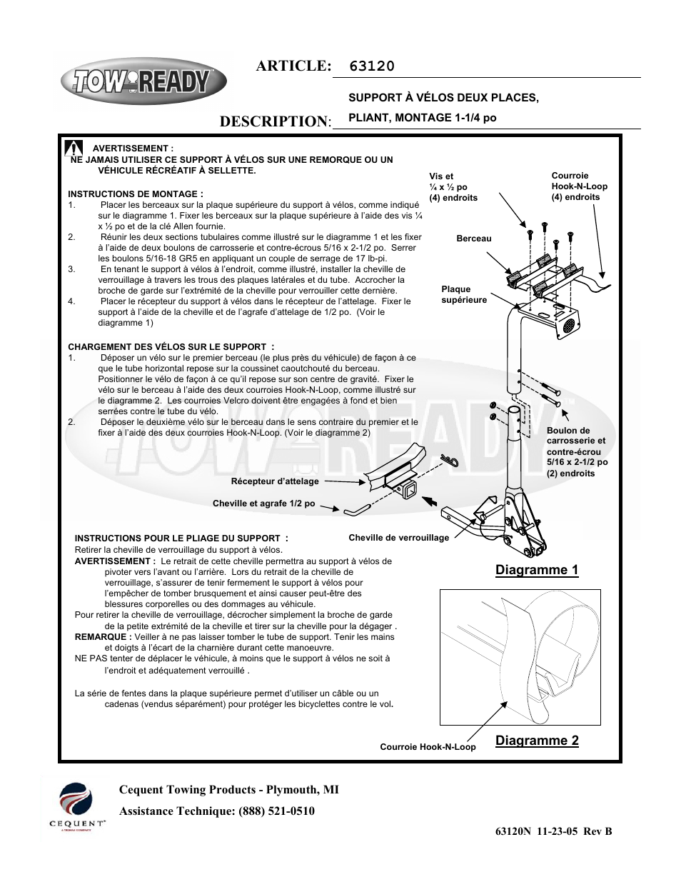 Diagramme 1 diagramme 2 | Draw-Tite 63120 BIKE CARRIERS User Manual | Page 3 / 6