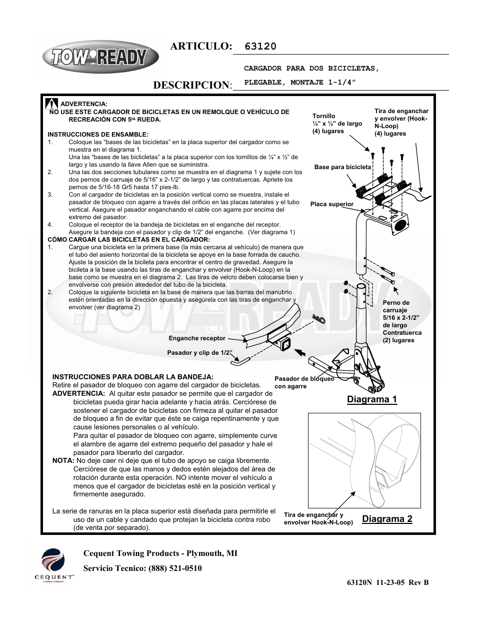 Diagrama 1 diagrama 2 | Draw-Tite 63120 BIKE CARRIERS User Manual | Page 5 / 6