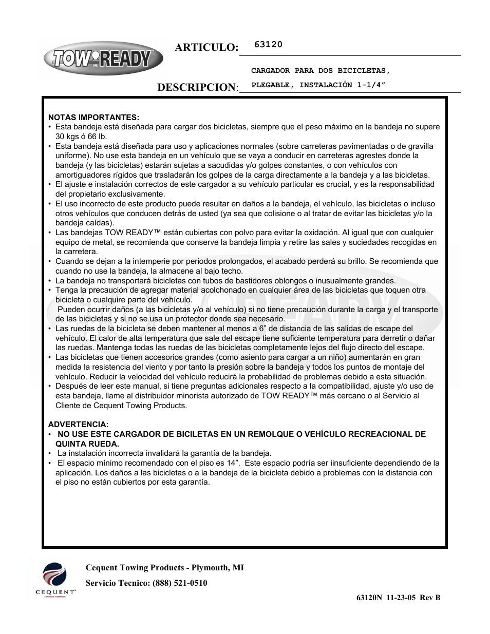 Articulo: descripcion | Draw-Tite 63120 BIKE CARRIERS User Manual | Page 6 / 6