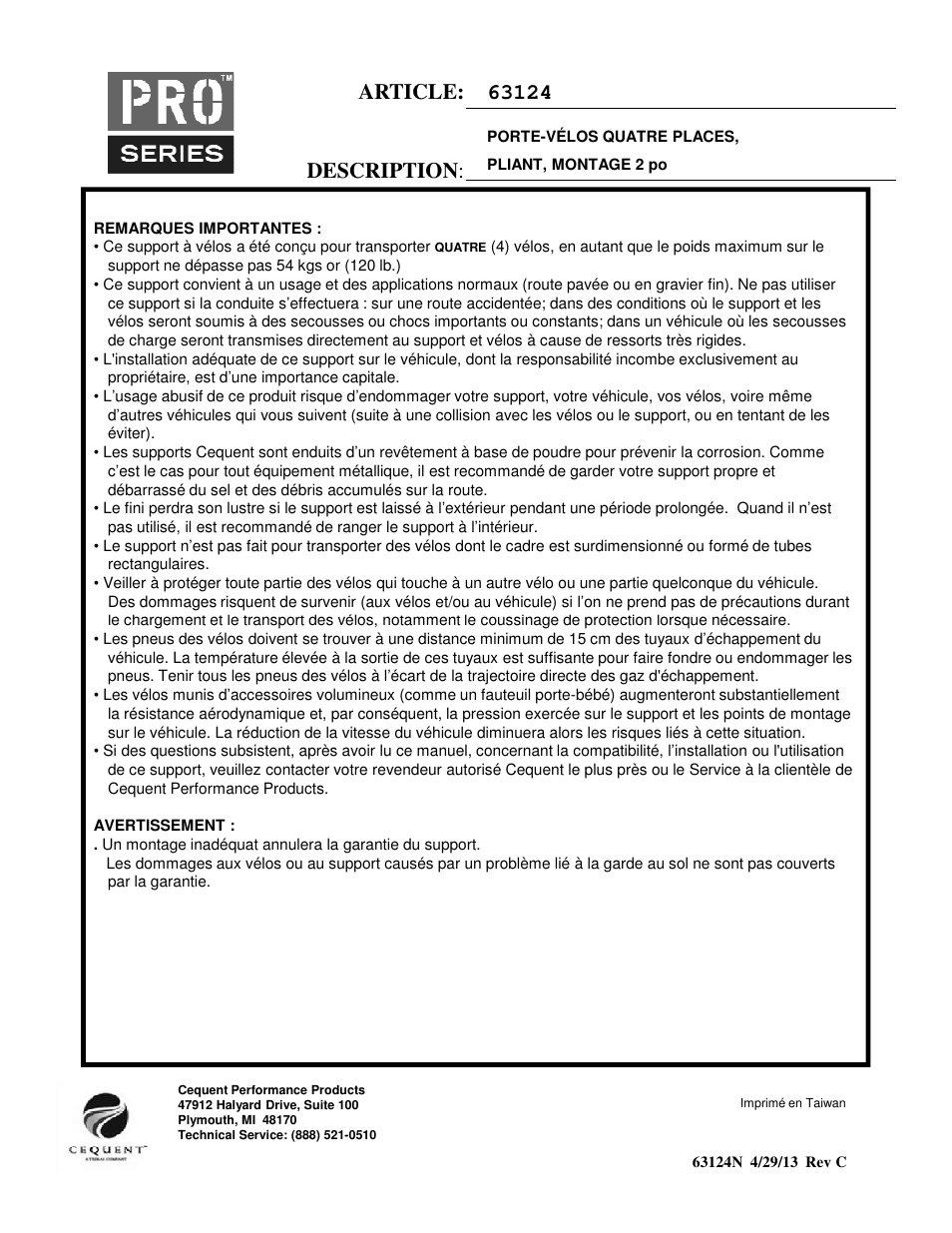 Pro Series 63124 BIKE CARRIERS User Manual | Page 4 / 6