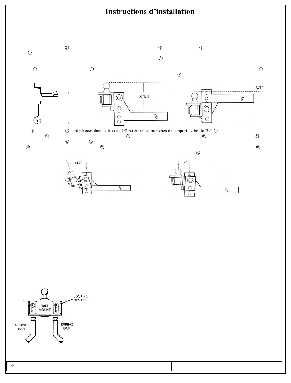Instructions d’installation, Numéros de pièce | Pro Series 49583 ROUND BAR WD User Manual | Page 15 / 18