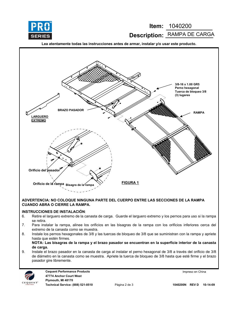 Rampa de carga | Draw-Tite 1040200 CARGO CARRIER W_OPTIONAL RAMP User Manual | Page 8 / 9