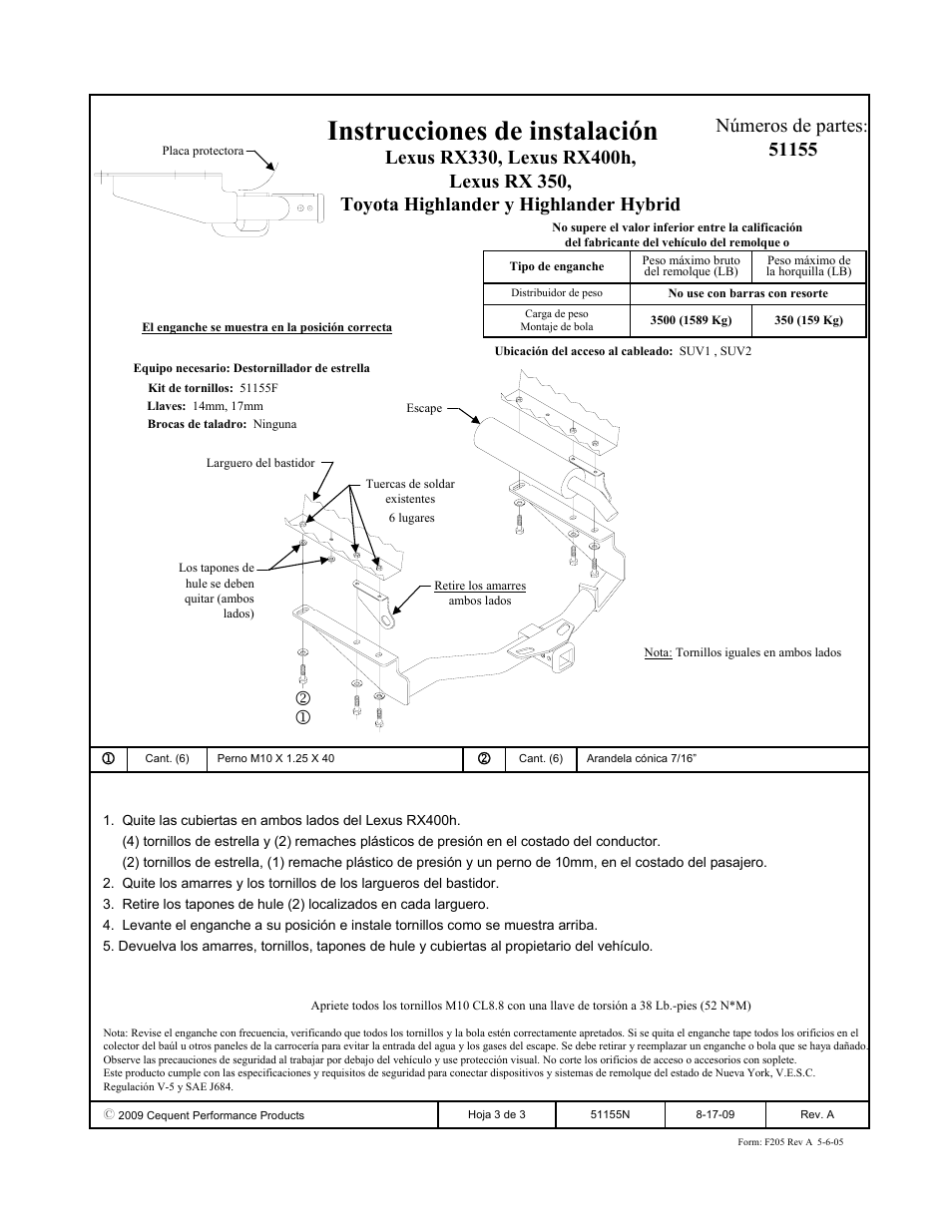 Instrucciones de instalación | Pro Series 51155 51 Receiver User Manual | Page 3 / 3