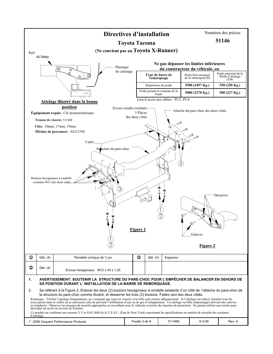 Directives d’installation, Toyota tacoma, Toyota x-runner) | Pro Series 51146 51 Receiver User Manual | Page 3 / 6