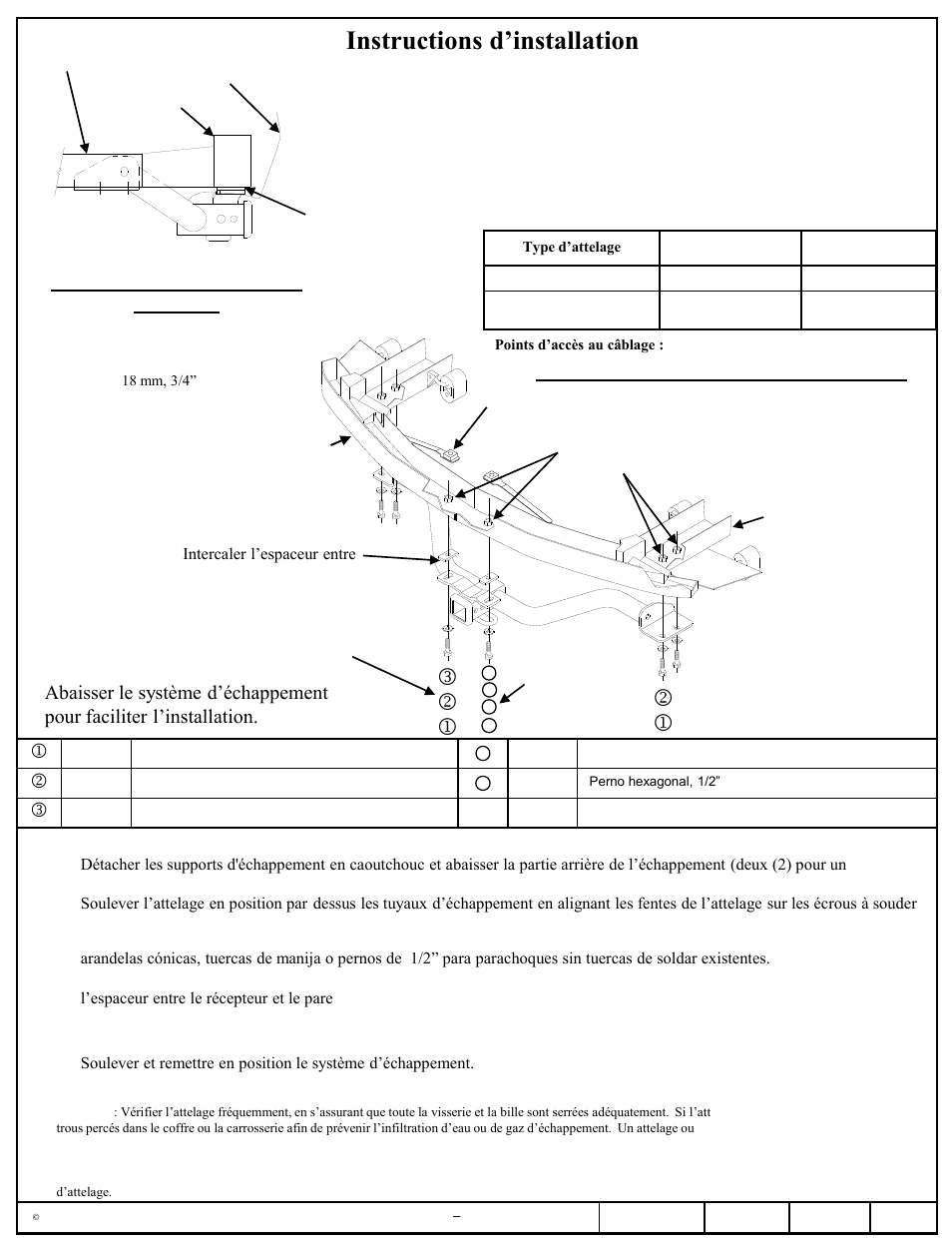 Instructions d’installation, L k j, Numéros de pièces | Échappement non montré | Pro Series 97083 51 Receiver User Manual | Page 2 / 3