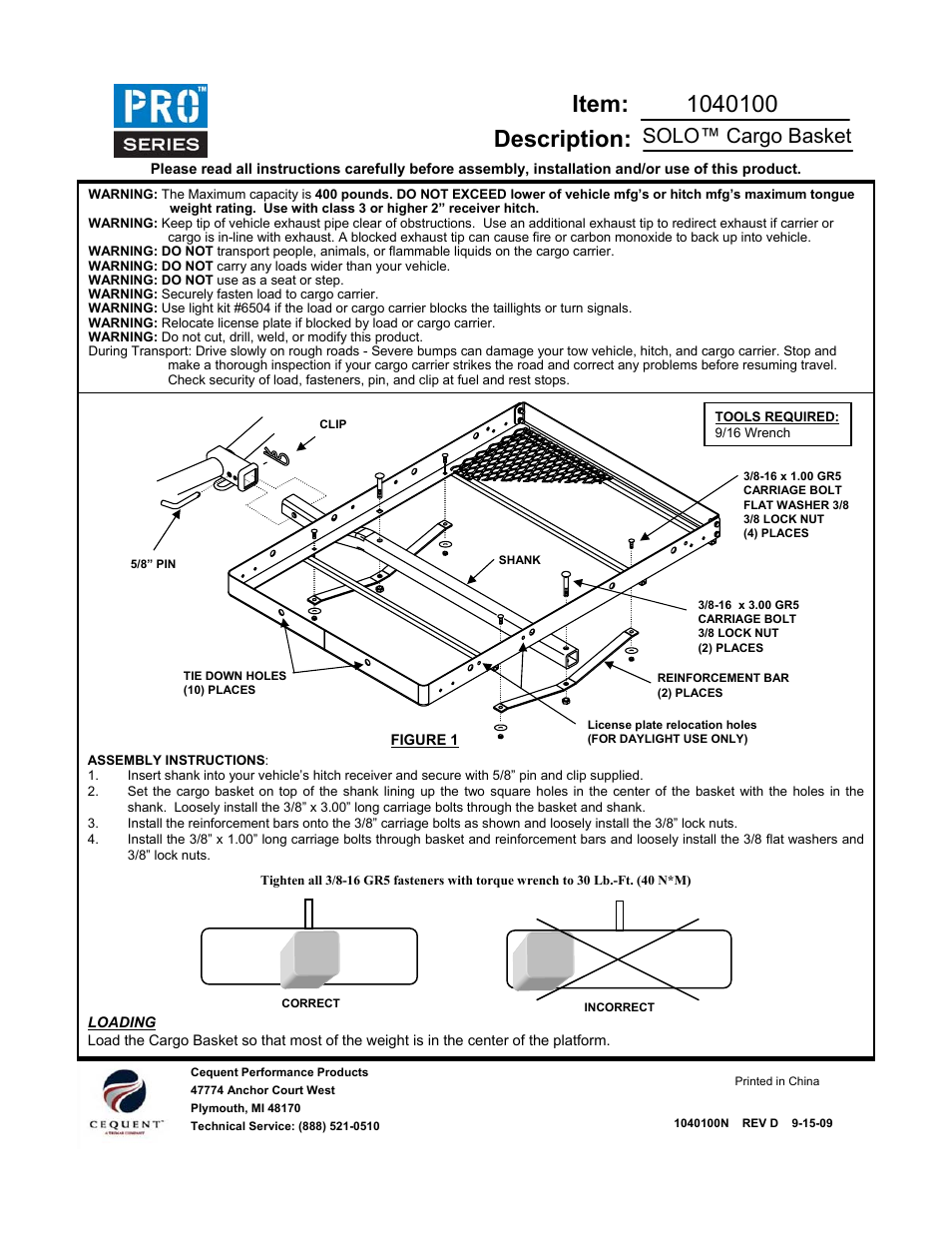Draw-Tite 1040100 CARGO CARRIER W_OPTIONAL RAMP User Manual | 3 pages