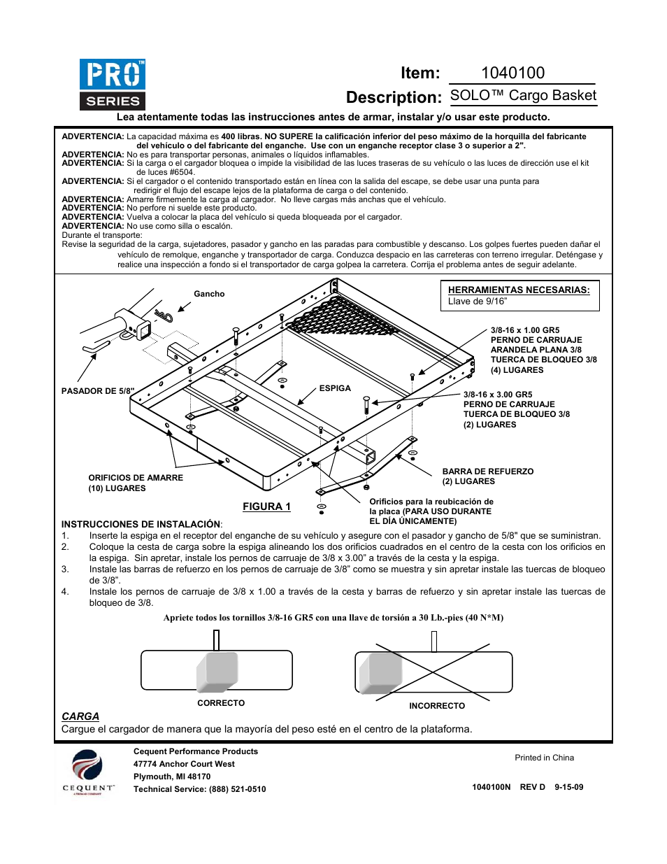 Solo™ cargo basket | Draw-Tite 1040100 CARGO CARRIER W_OPTIONAL RAMP User Manual | Page 3 / 3