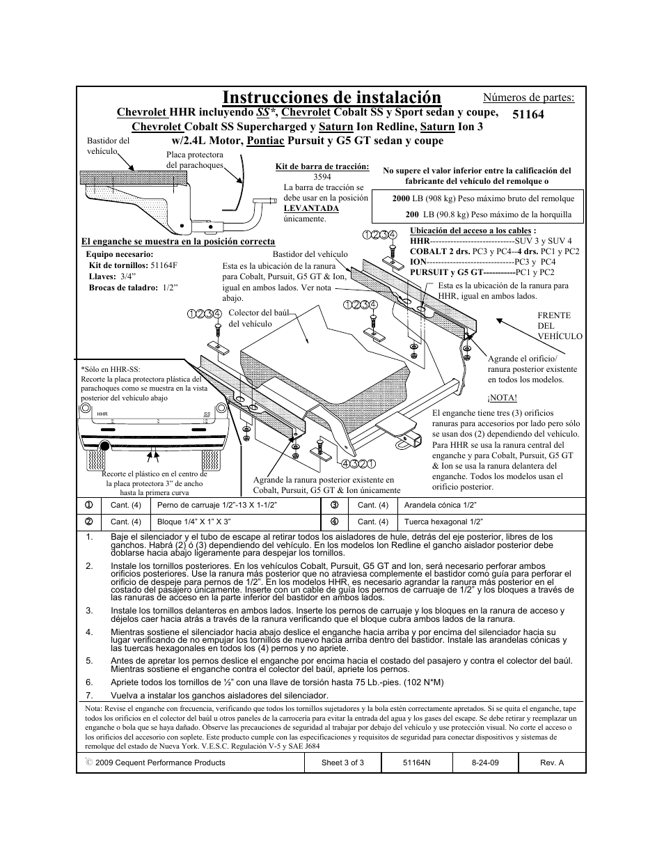 Instrucciones de instalación | Pro Series 51164 51 Receiver User Manual | Page 3 / 3