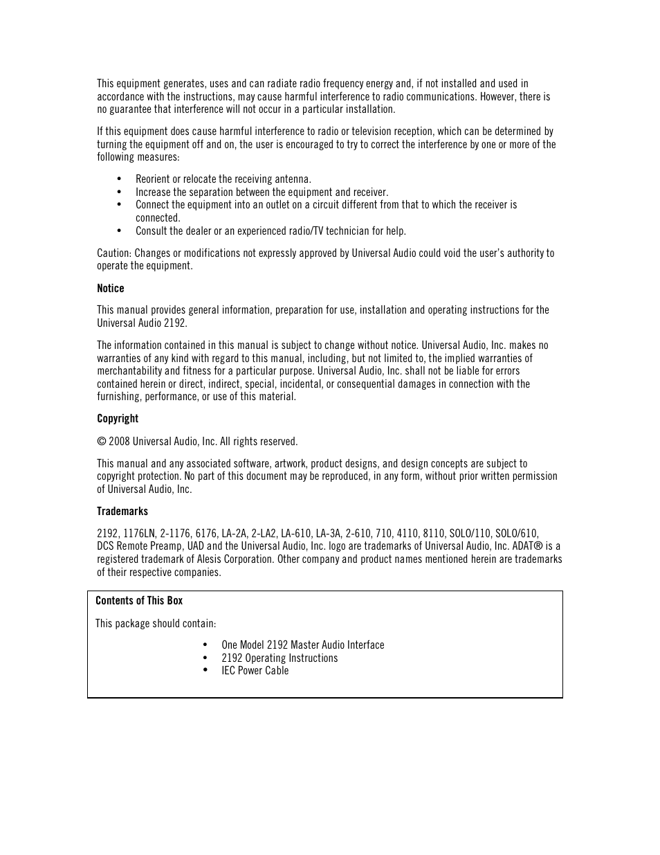 Universal Audio 2192 Master Audio Interface User Manual | Page 2 / 55