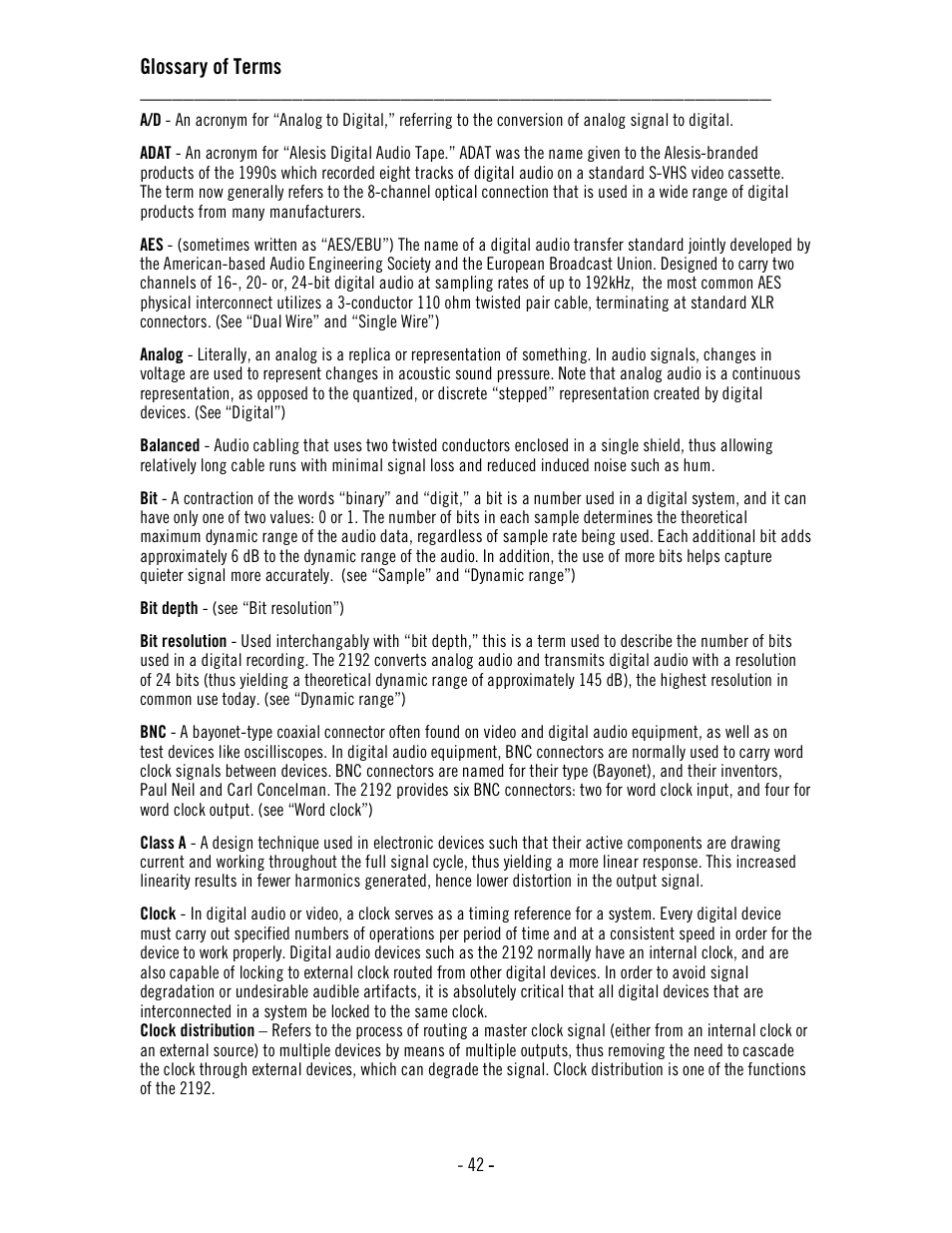Glossary of terms | Universal Audio 2192 Master Audio Interface User Manual | Page 46 / 55