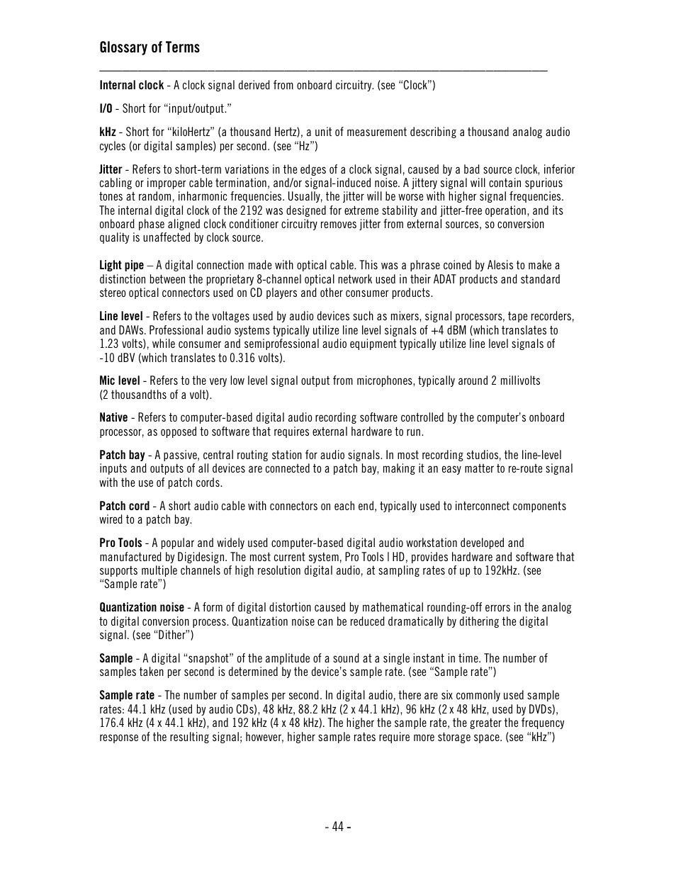 Glossary of terms | Universal Audio 2192 Master Audio Interface User Manual | Page 48 / 55