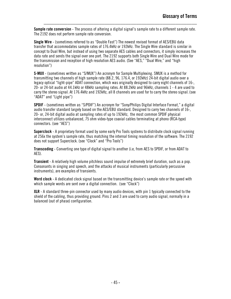 Glossary of terms | Universal Audio 2192 Master Audio Interface User Manual | Page 49 / 55