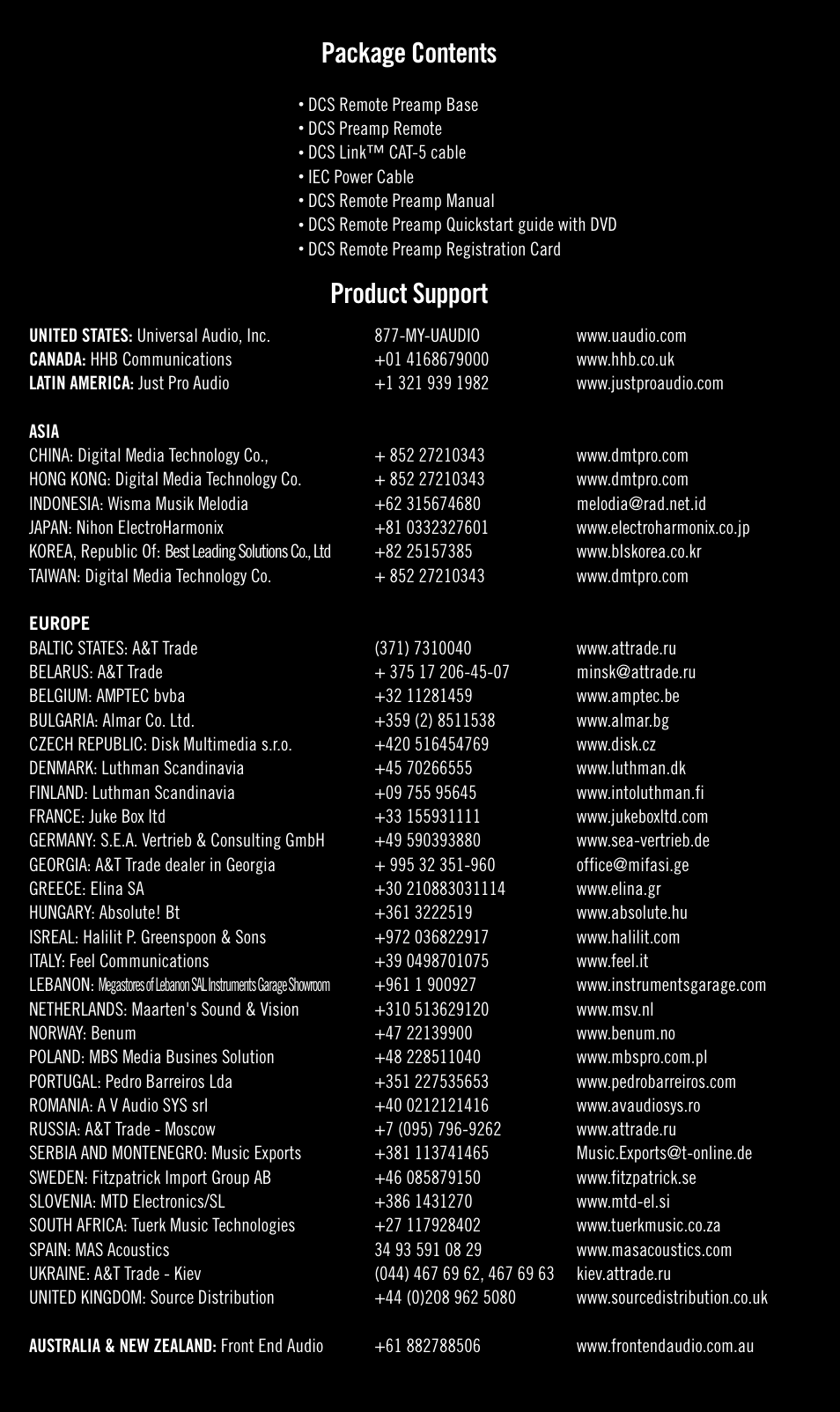 Package contents, Product support | Universal Audio DCS-RP Quick Start User Manual | Page 8 / 8