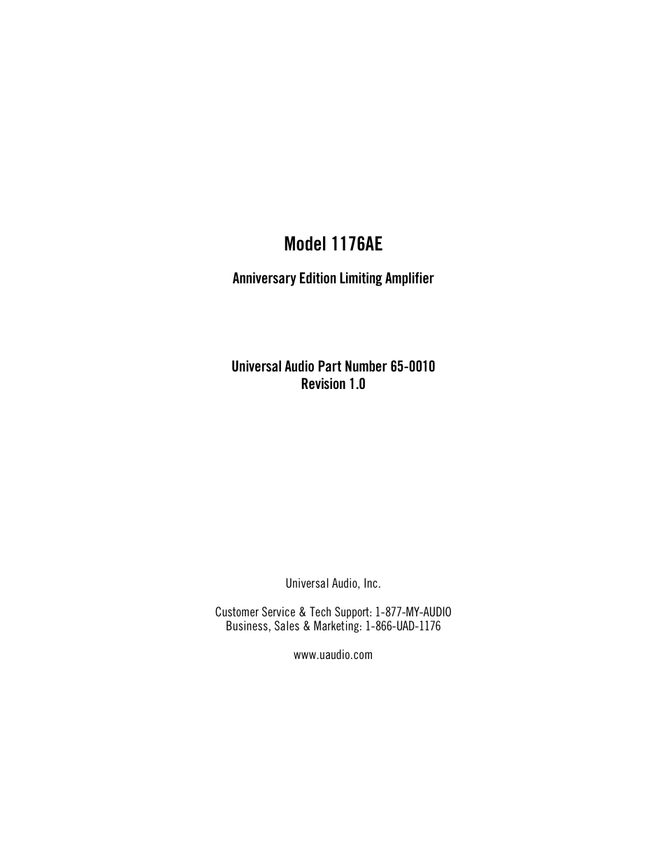 Universal Audio 1176AE User Manual | 39 pages