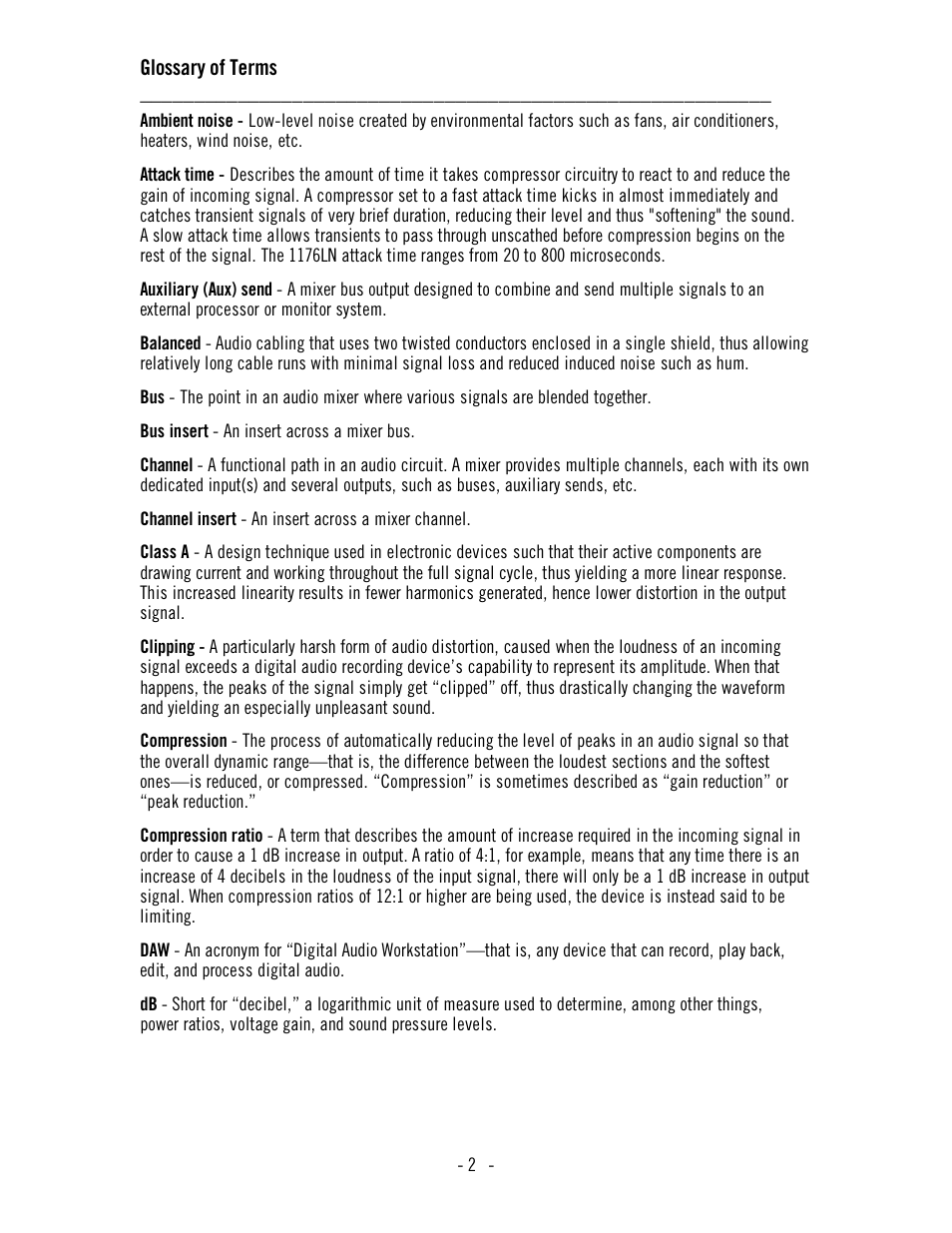 Glossary of terms | Universal Audio 1176AE User Manual | Page 34 / 39