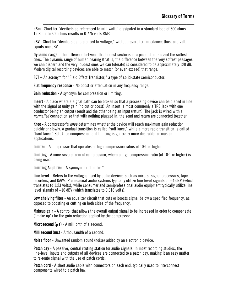 Glossary of terms | Universal Audio 1176AE User Manual | Page 35 / 39