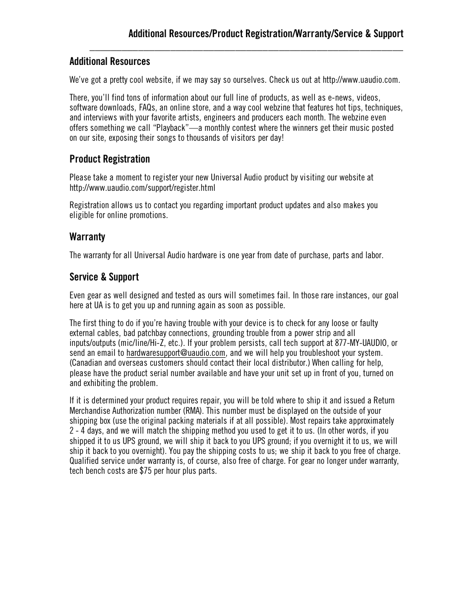 Additional resources, Product registration, Warranty | Service & support | Universal Audio 1176AE User Manual | Page 39 / 39