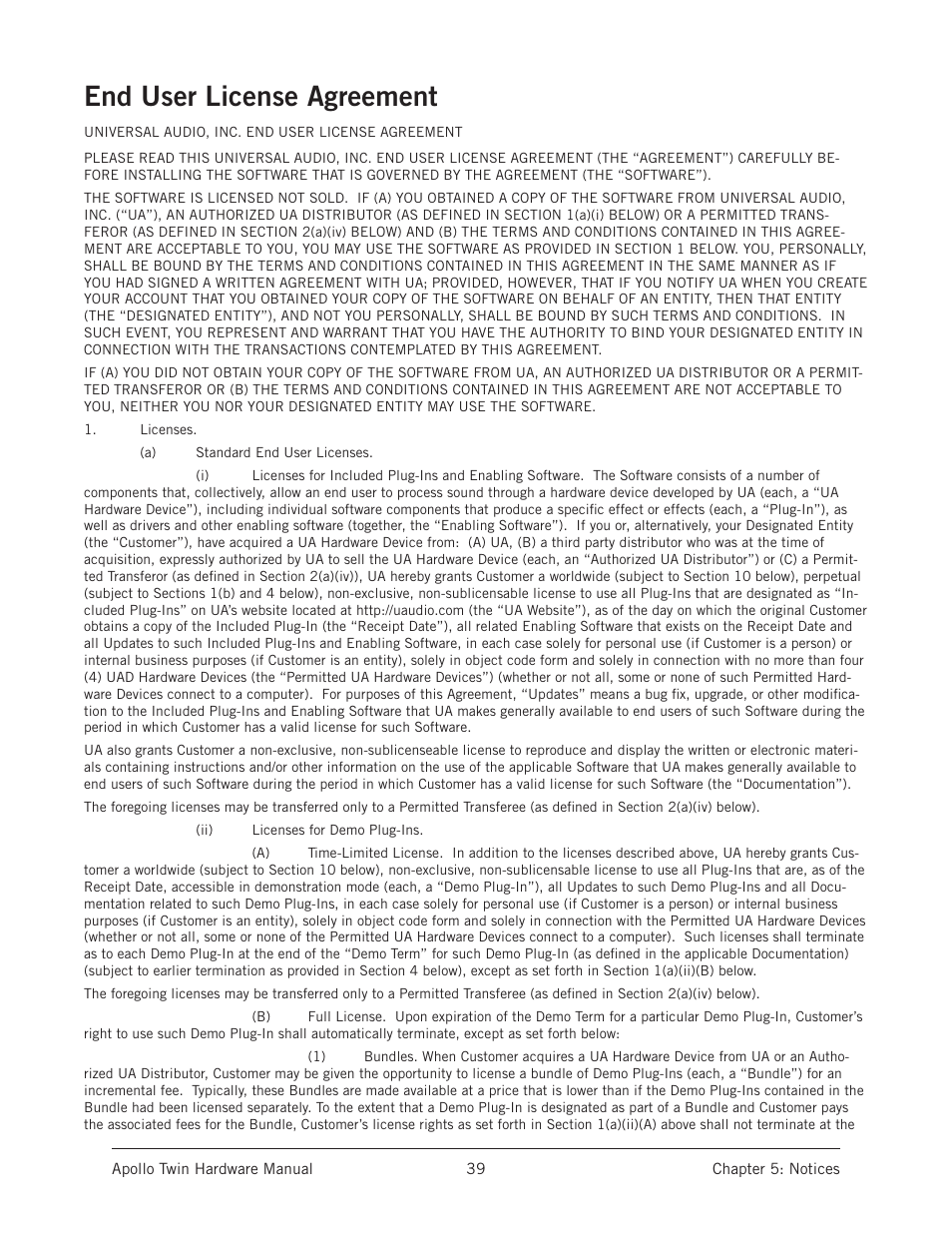 End user license agreement | Universal Audio Apollo Twin User Manual | Page 39 / 46