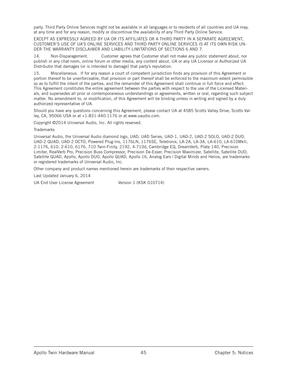 Universal Audio Apollo Twin User Manual | Page 45 / 46