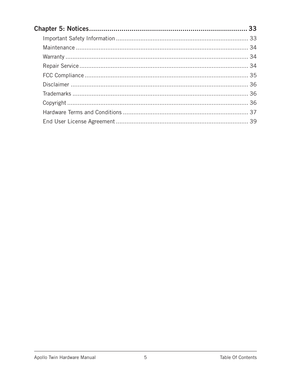 Chapter 5: notices | Universal Audio Apollo Twin User Manual | Page 5 / 46