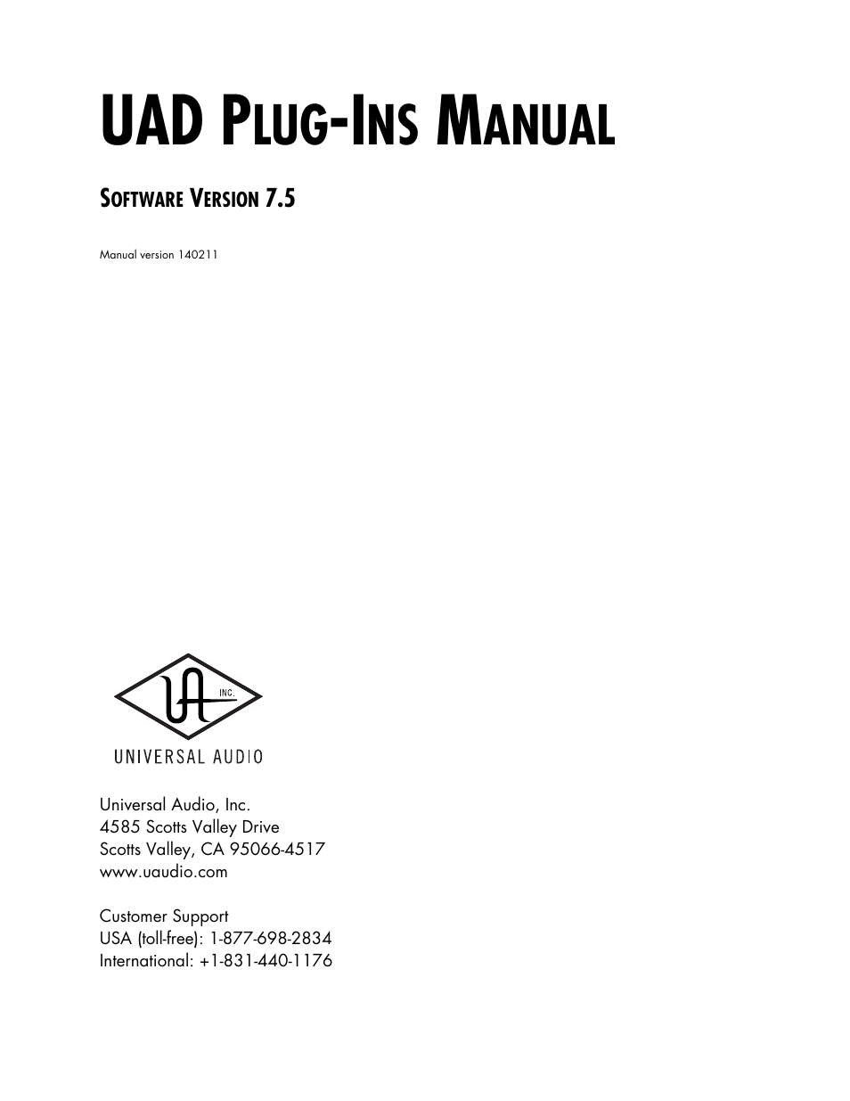 Universal Audio UAD Plug-Ins ver.7.5 User Manual | 512 pages