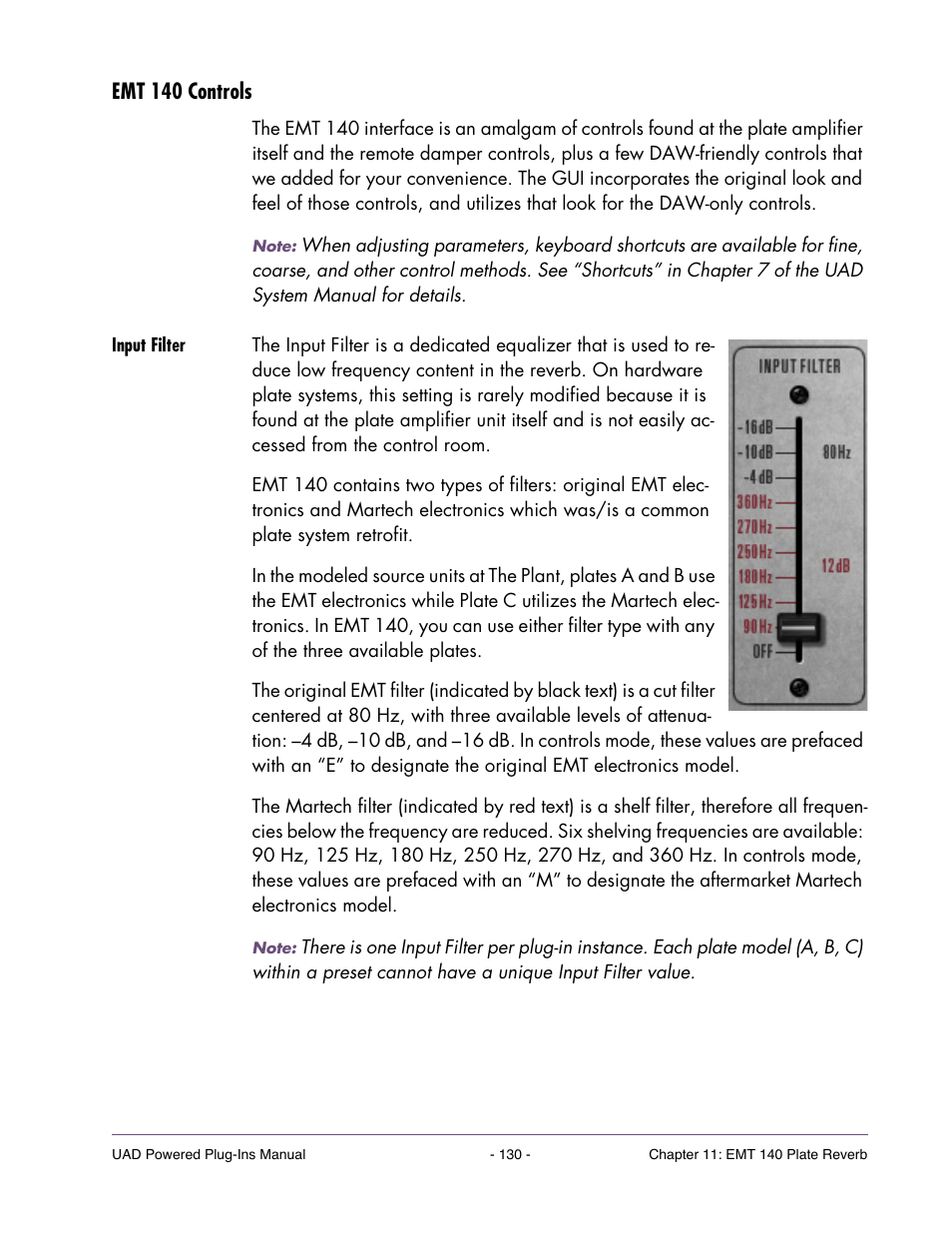 Emt 140 controls, Input filter | Universal Audio UAD Plug-Ins ver.7.5 User Manual | Page 130 / 512