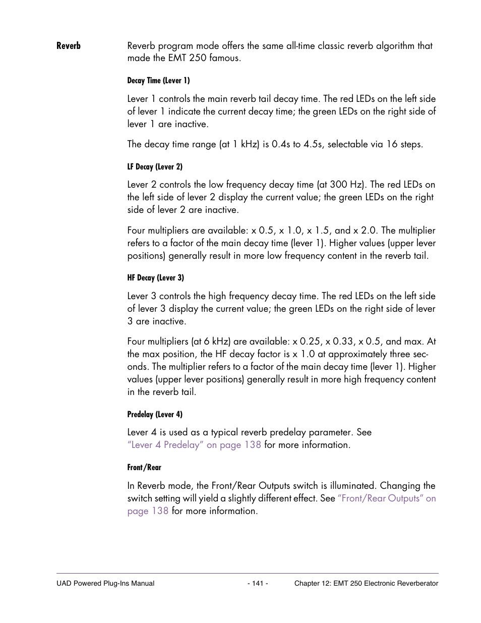 Reverb | Universal Audio UAD Plug-Ins ver.7.5 User Manual | Page 141 / 512