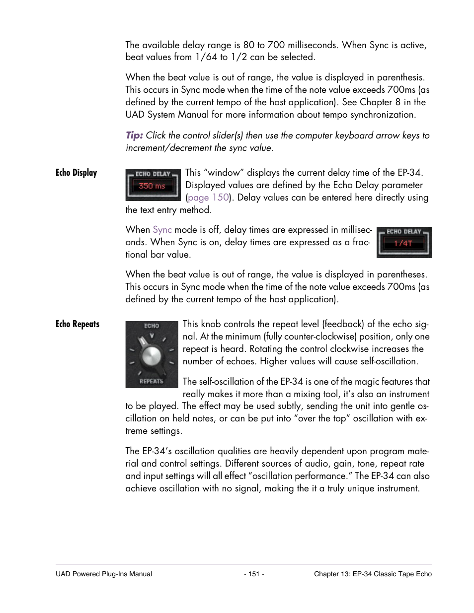 Echo display, Echo repeats | Universal Audio UAD Plug-Ins ver.7.5 User Manual | Page 151 / 512