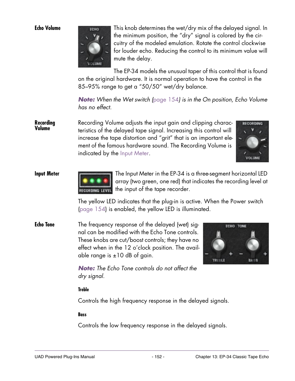 Echo volume, Recording volume, Input meter | Echo tone | Universal Audio UAD Plug-Ins ver.7.5 User Manual | Page 152 / 512