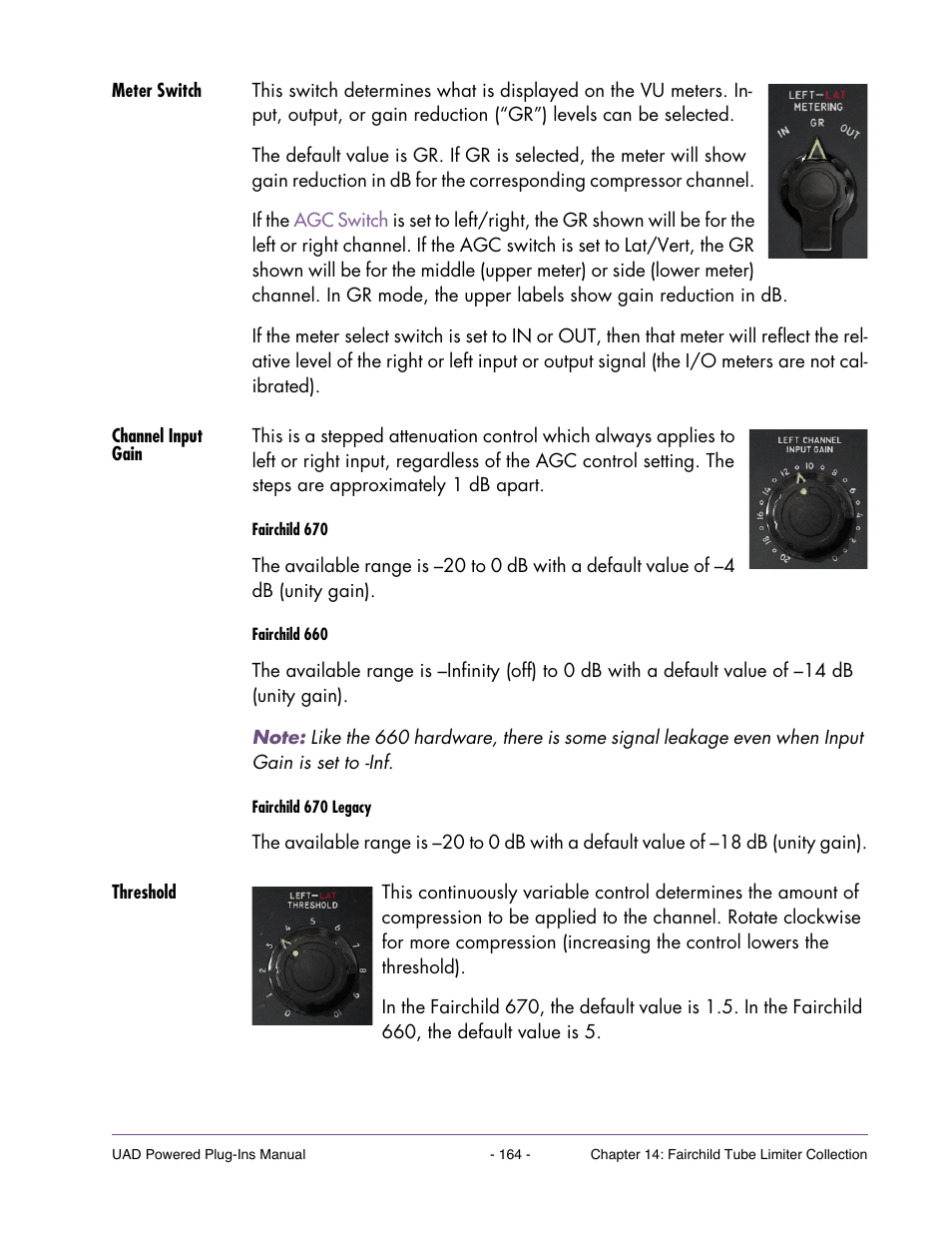 Meter switch, Channel input gain, Threshold | Universal Audio UAD Plug-Ins ver.7.5 User Manual | Page 164 / 512