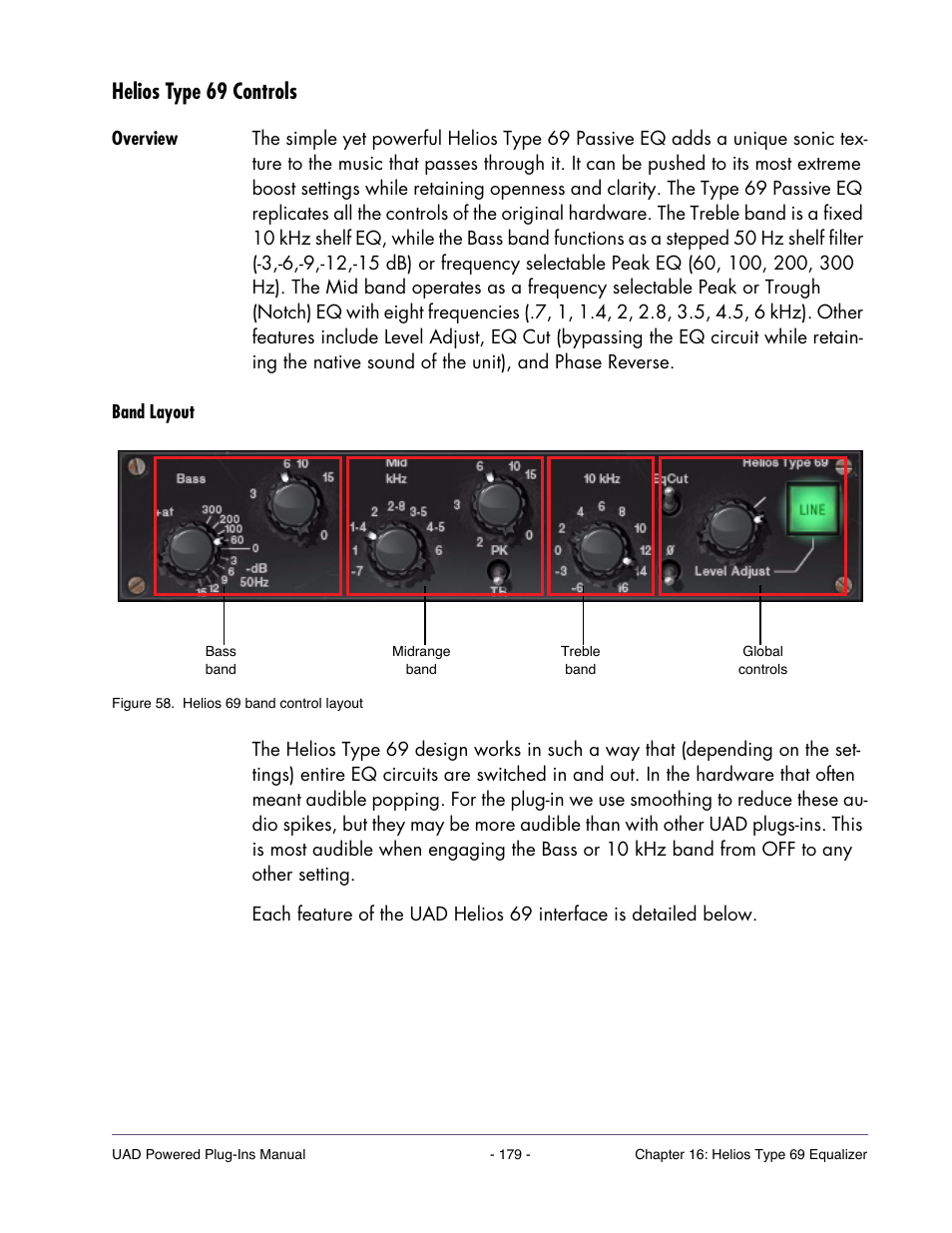 Helios type 69 controls, Overview, Band layout | Universal Audio UAD Plug-Ins ver.7.5 User Manual | Page 179 / 512