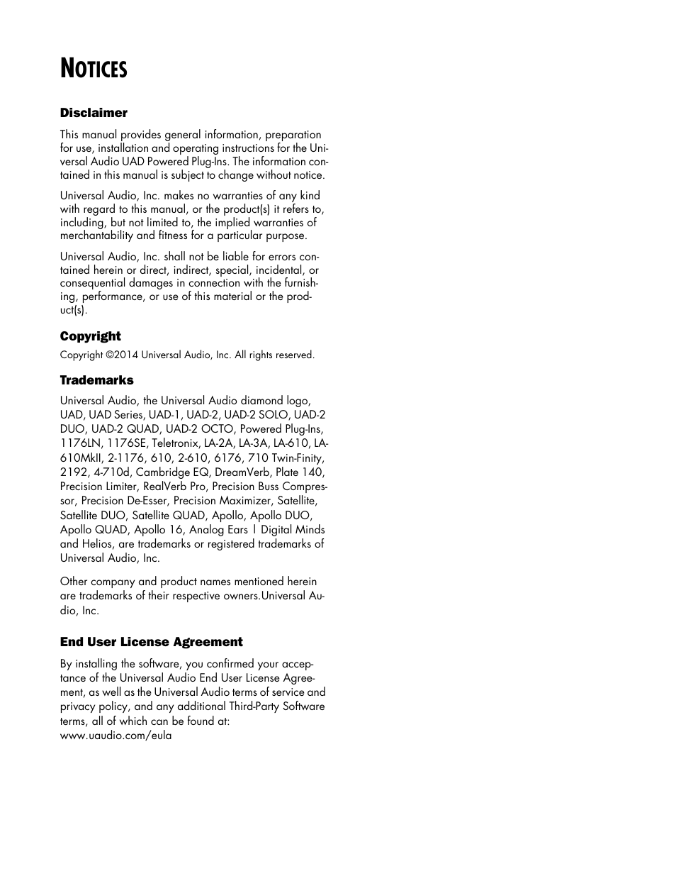 Otices | Universal Audio UAD Plug-Ins ver.7.5 User Manual | Page 2 / 512