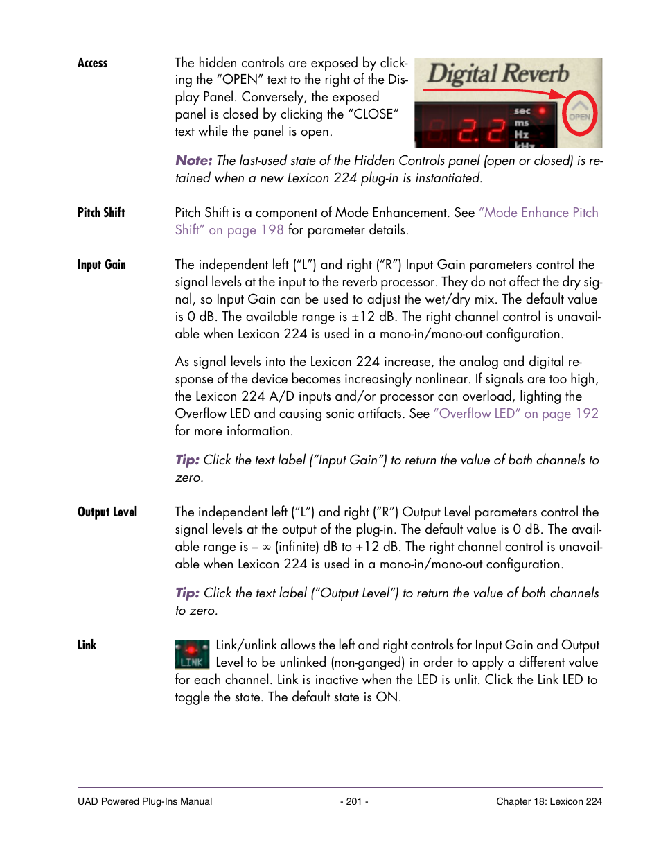 Access, Pitch shift, Input gain | Output level, Link | Universal Audio UAD Plug-Ins ver.7.5 User Manual | Page 201 / 512