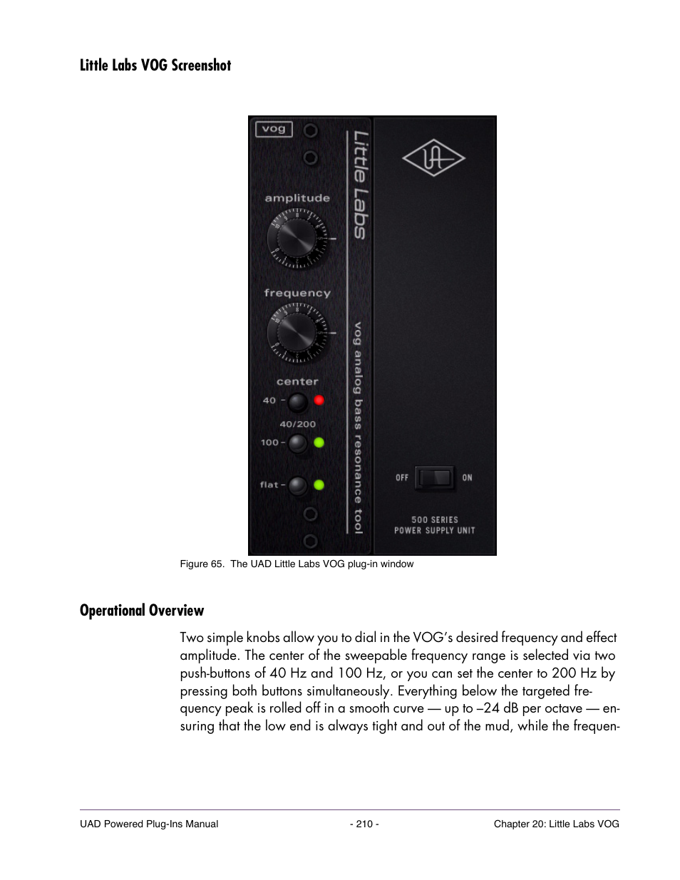 Little labs vog screenshot, Operational overview, Little labs vog screenshot operational overview | Universal Audio UAD Plug-Ins ver.7.5 User Manual | Page 210 / 512