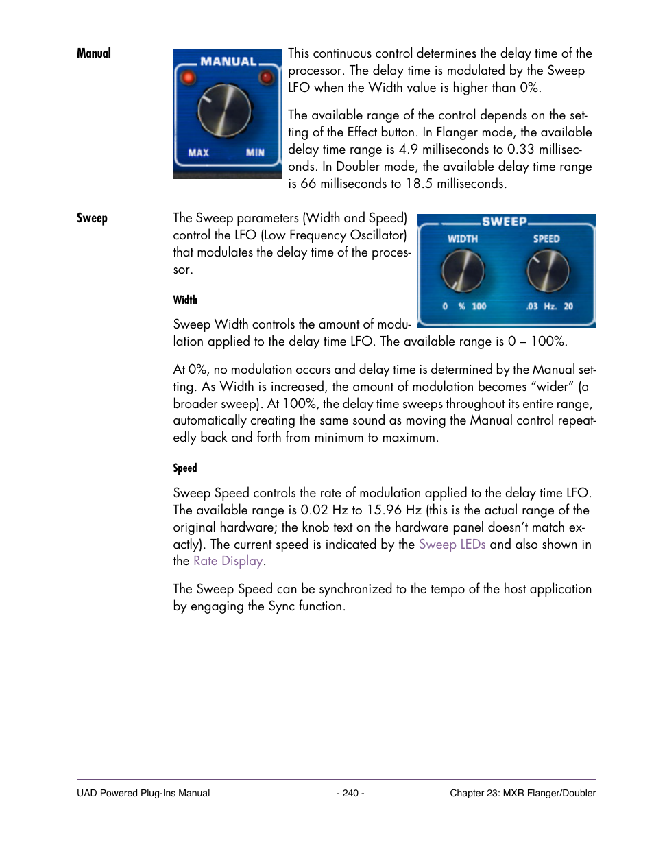 Manual, Sweep | Universal Audio UAD Plug-Ins ver.7.5 User Manual | Page 240 / 512