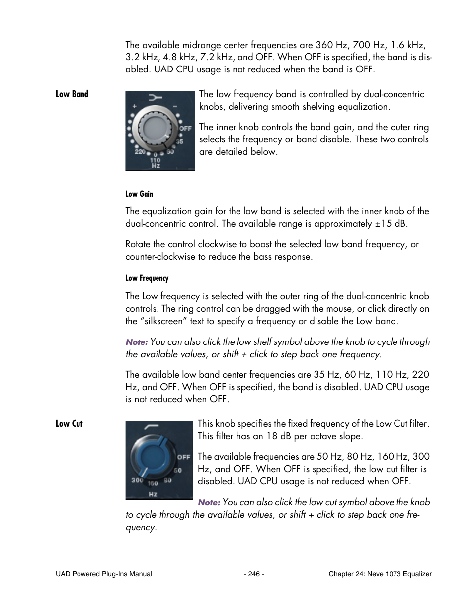 Low band, Low cut | Universal Audio UAD Plug-Ins ver.7.5 User Manual | Page 246 / 512