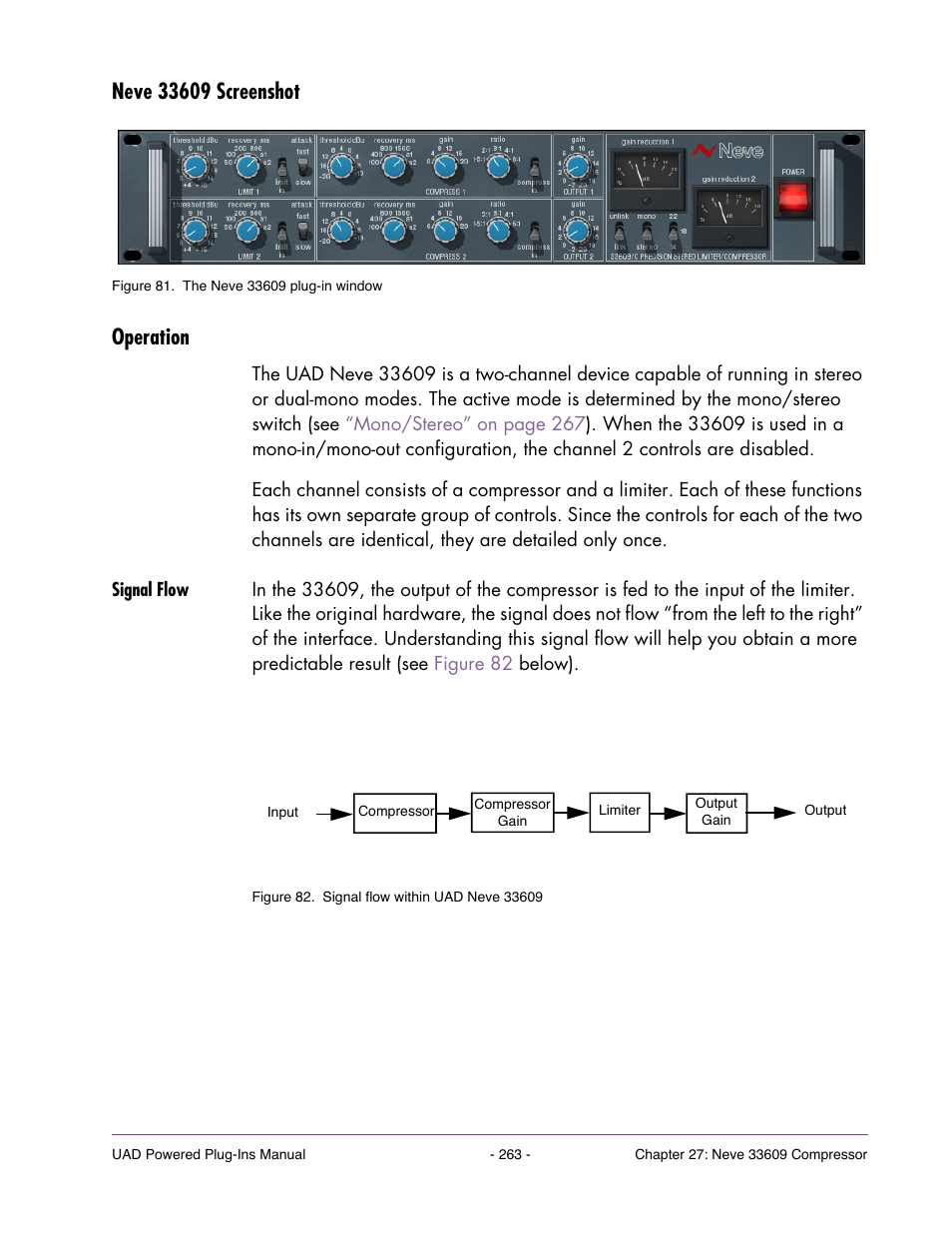 Neve 33609 screenshot, Operation, Signal flow | Universal Audio UAD Plug-Ins ver.7.5 User Manual | Page 263 / 512