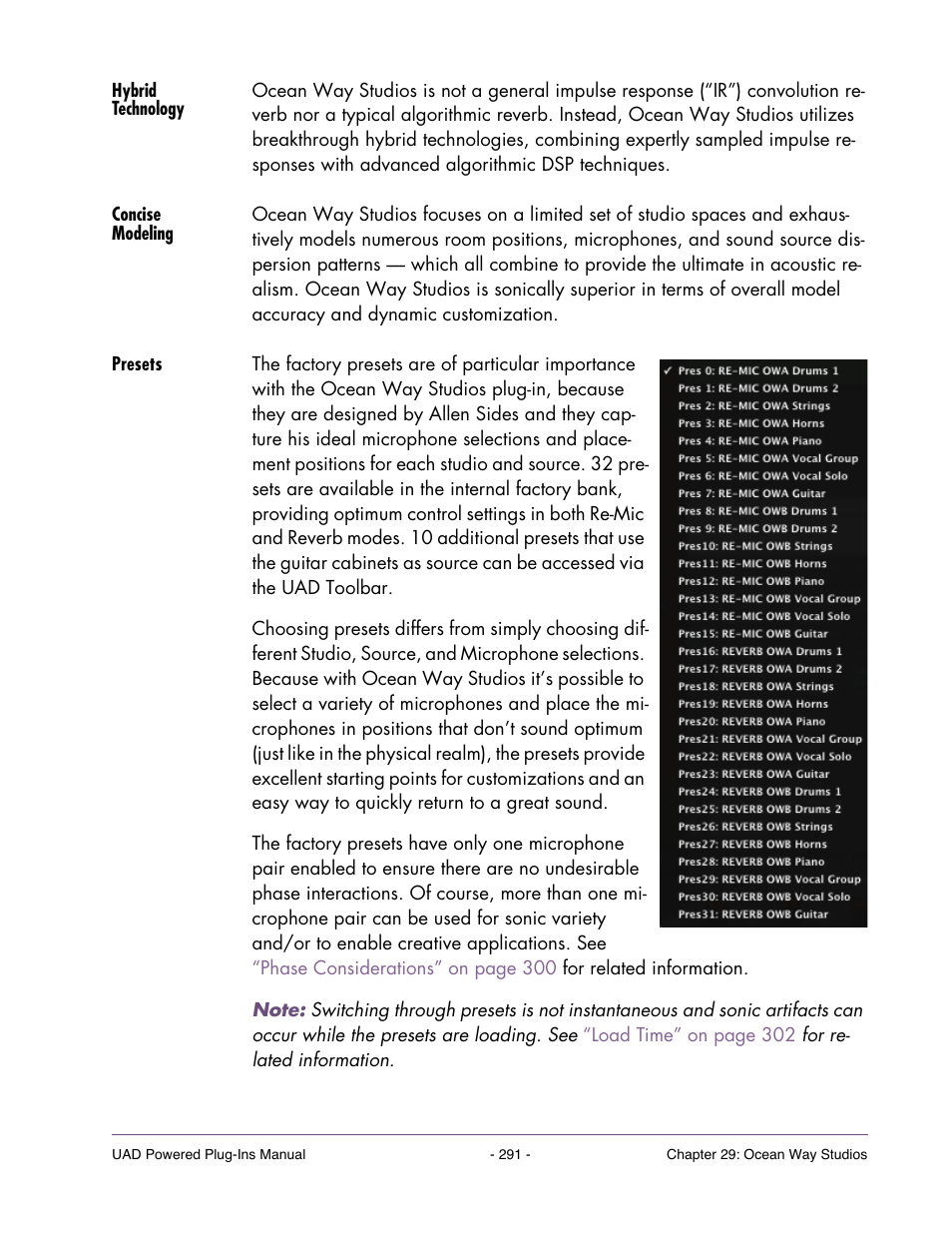 Hybrid technology, Concise modeling, Presets | Universal Audio UAD Plug-Ins ver.7.5 User Manual | Page 291 / 512