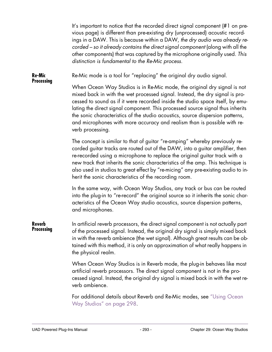 Re-mic processing, Reverb processing | Universal Audio UAD Plug-Ins ver.7.5 User Manual | Page 293 / 512