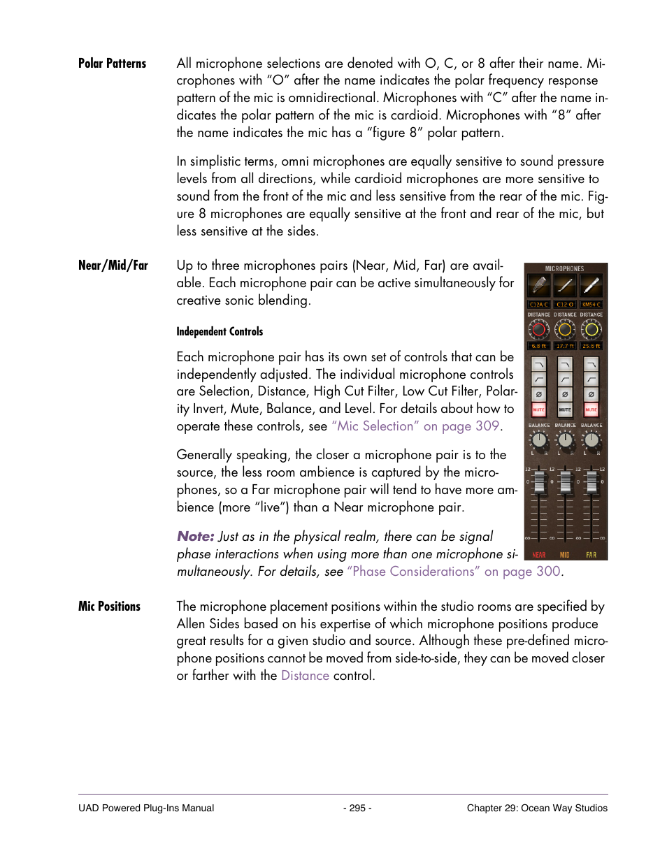Polar patterns, Near/mid/far, Mic positions | Universal Audio UAD Plug-Ins ver.7.5 User Manual | Page 295 / 512