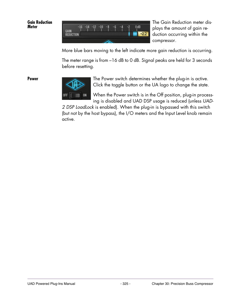 Gain reduction meter, Power | Universal Audio UAD Plug-Ins ver.7.5 User Manual | Page 325 / 512
