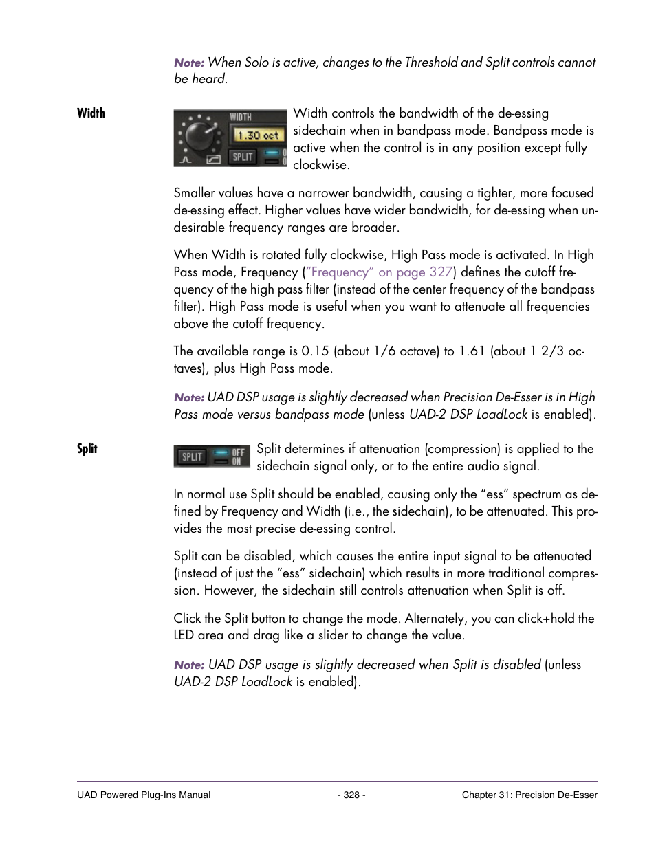Width, Split, Control | Universal Audio UAD Plug-Ins ver.7.5 User Manual | Page 328 / 512