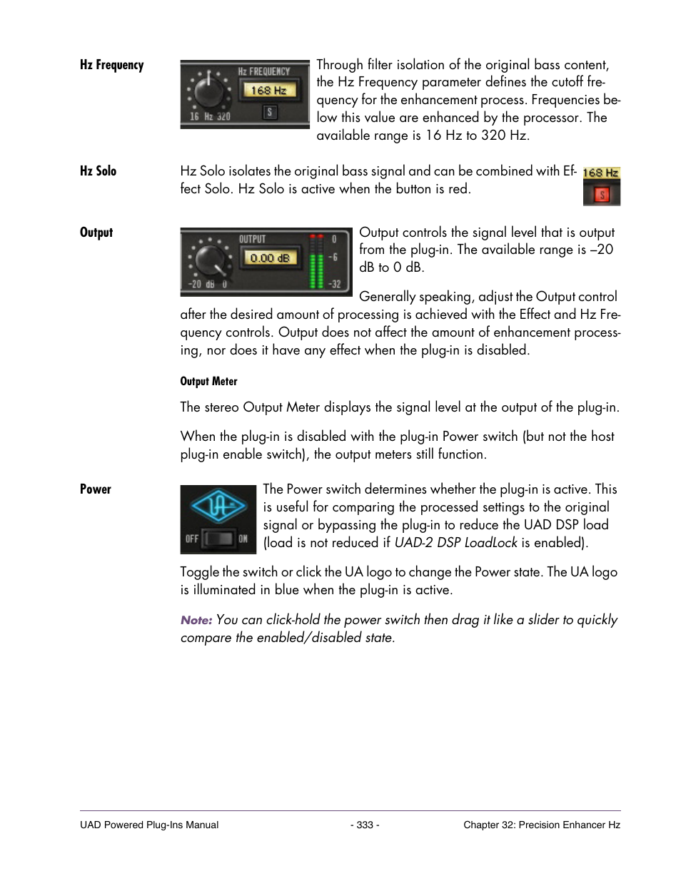 Hz frequency, Hz solo, Output | Power | Universal Audio UAD Plug-Ins ver.7.5 User Manual | Page 333 / 512